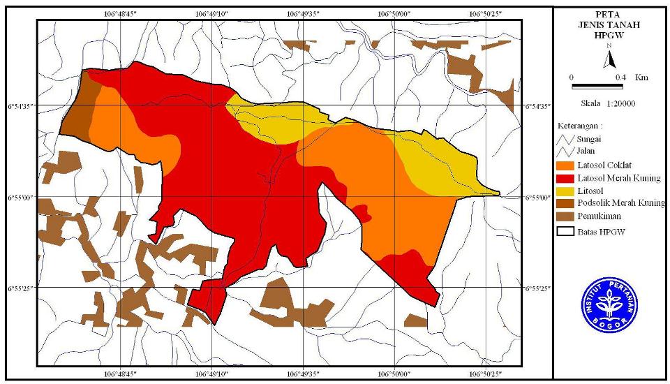 Gambar 6. Peta jenis tanah kawasan Hutan Pendidikan Gunung Walat